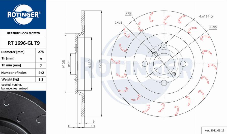 Rotinger RT 1696-GL T9 - Тормозной диск autospares.lv