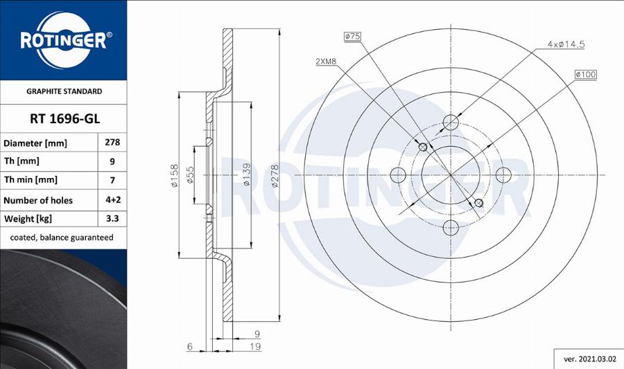 Rotinger RT 1696-GL - Тормозной диск autospares.lv