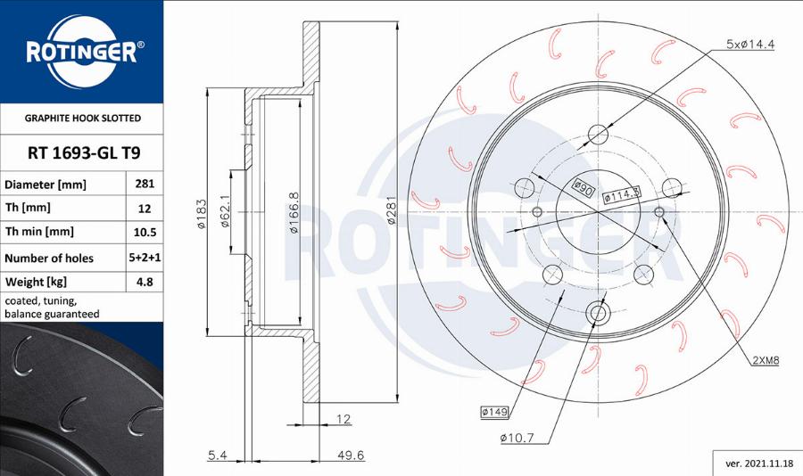 Rotinger RT 1693-GL T9 - Тормозной диск autospares.lv