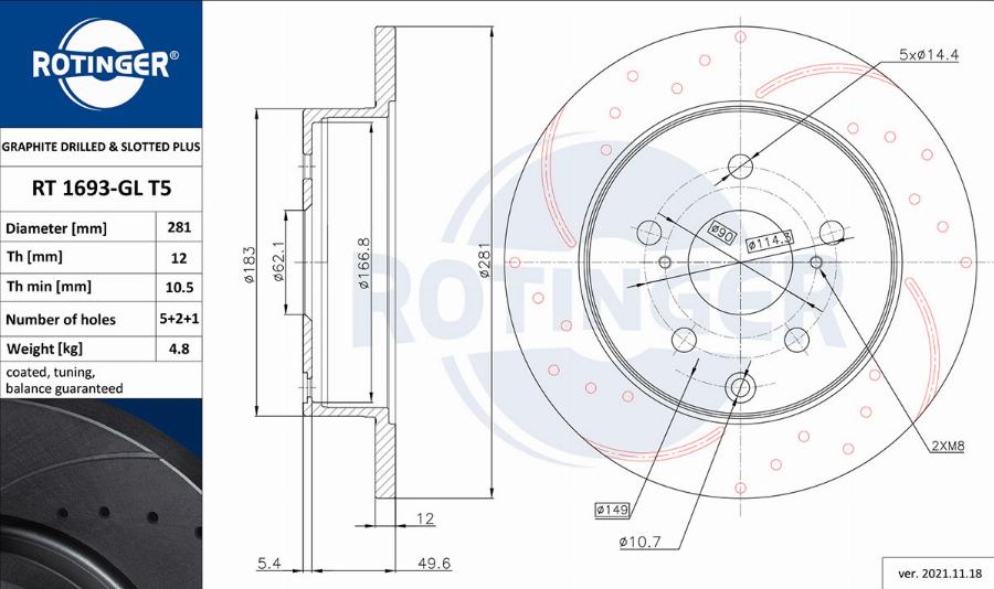 Rotinger RT 1693-GL T5 - Тормозной диск autospares.lv