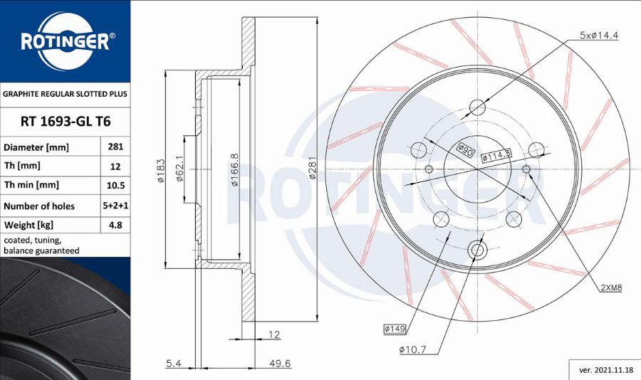 Rotinger RT 1693-GL T6 - Тормозной диск autospares.lv