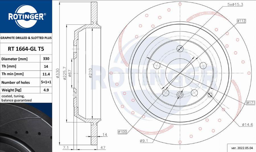 Rotinger RT 1664-GL T5 - Тормозной диск autospares.lv