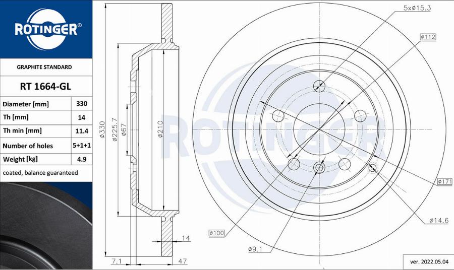 Rotinger RT 1664-GL - Тормозной диск autospares.lv