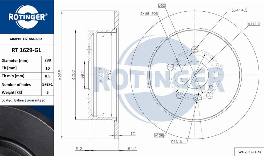 Rotinger RT 1629-GL - Тормозной диск autospares.lv