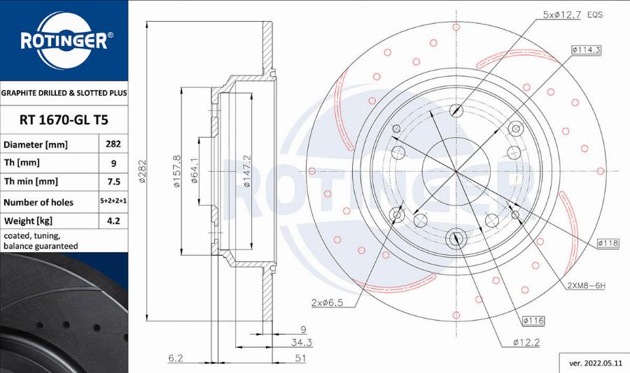 Rotinger RT 1670-GL T5 - Тормозной диск autospares.lv