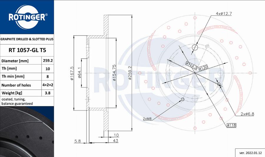 Rotinger RT 1057-GL T5 - Тормозной диск autospares.lv