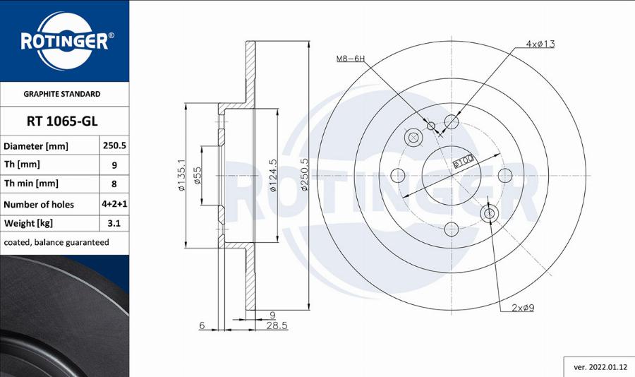 Rotinger RT 1065-GL - Тормозной диск autospares.lv