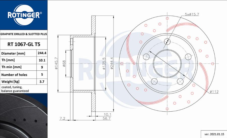 Rotinger RT 1067-GL T5 - Тормозной диск autospares.lv