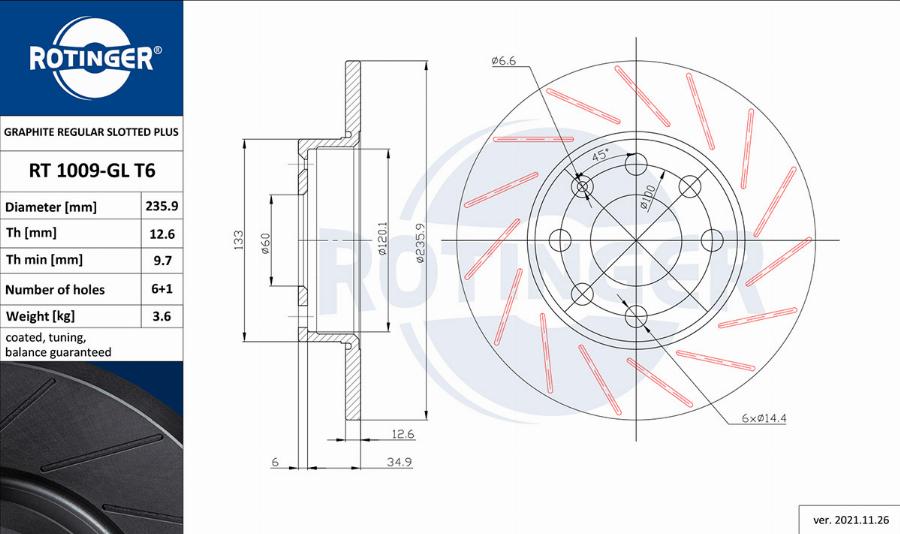 Rotinger RT 1009-GL T6 - Тормозной диск autospares.lv