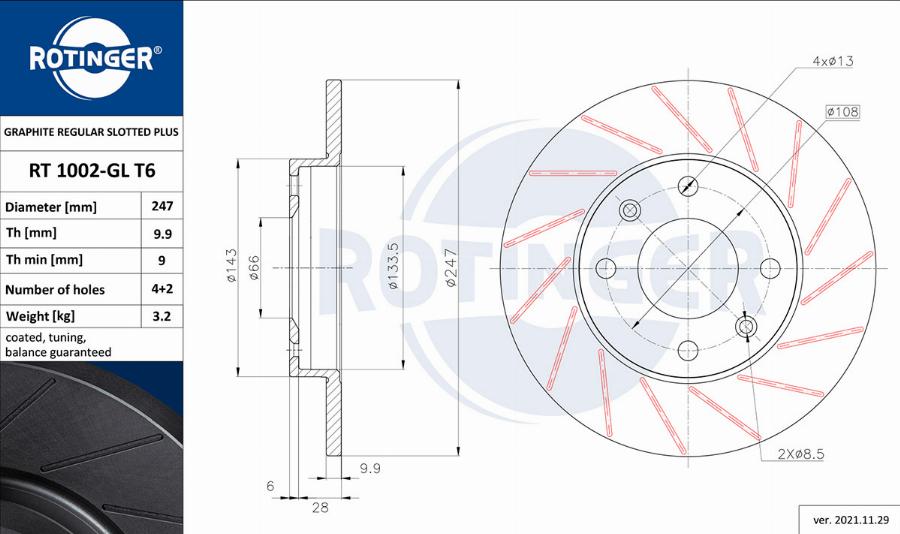 Rotinger RT 1002-GL T6 - Тормозной диск autospares.lv