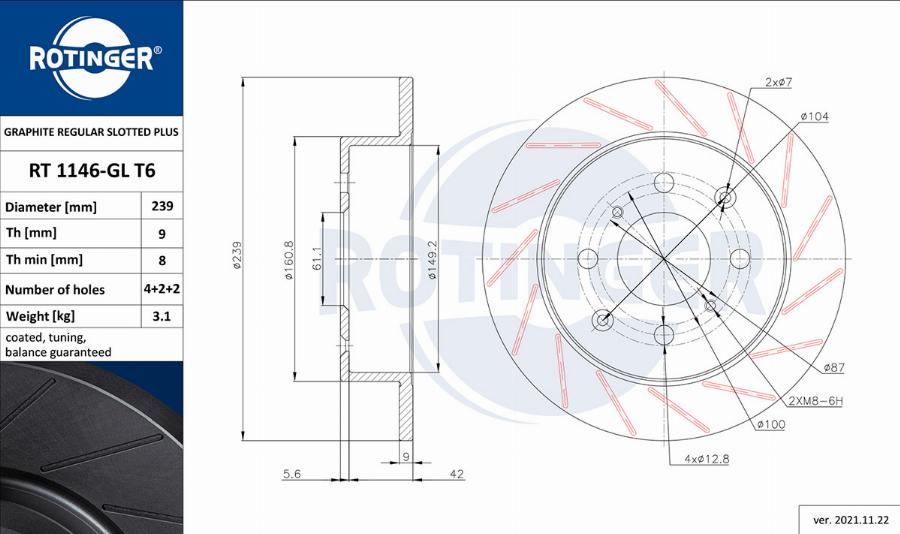 Rotinger RT 1146-GL T6 - Тормозной диск autospares.lv