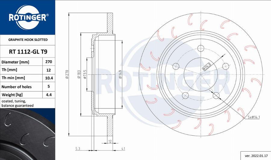 Rotinger RT 1112-GL T9 - Тормозной диск autospares.lv