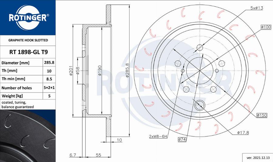 Rotinger RT 1898-GL T9 - Тормозной диск autospares.lv