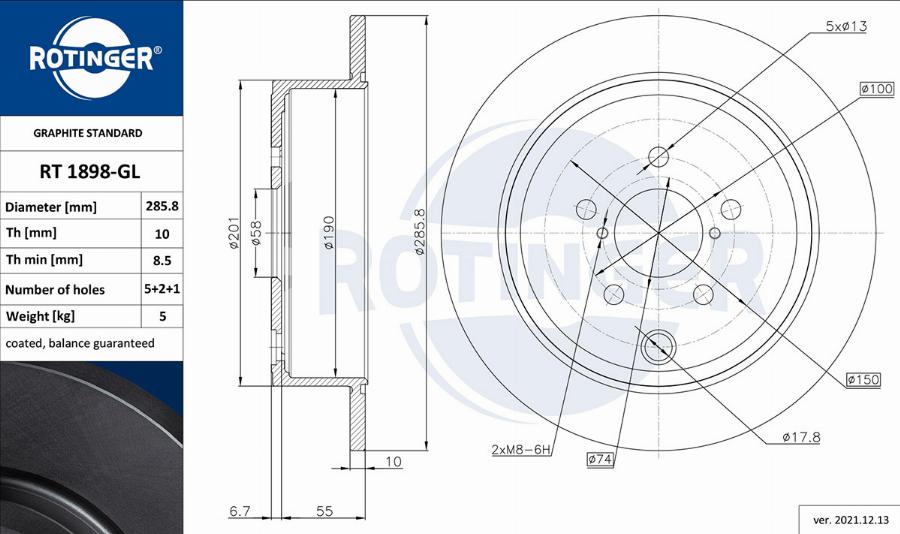 Rotinger RT 1898-GL - Тормозной диск autospares.lv