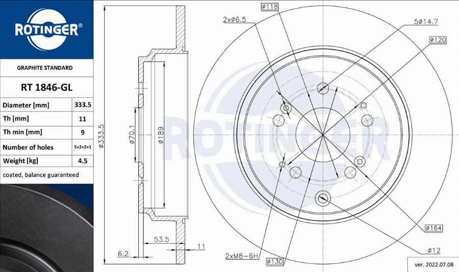 Rotinger RT 1846-GL - Тормозной диск autospares.lv