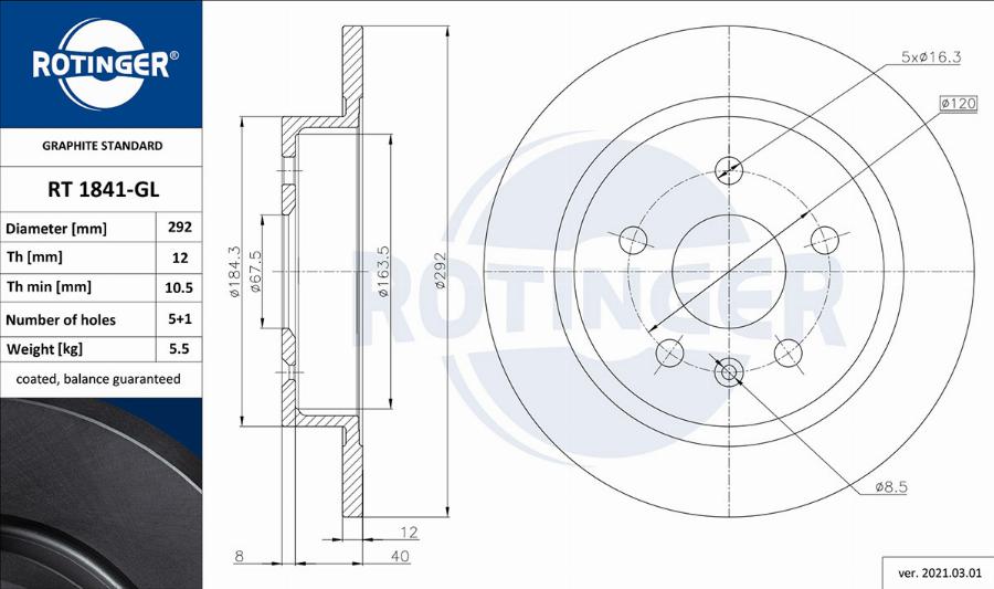 Rotinger RT 1841-GL - Тормозной диск autospares.lv