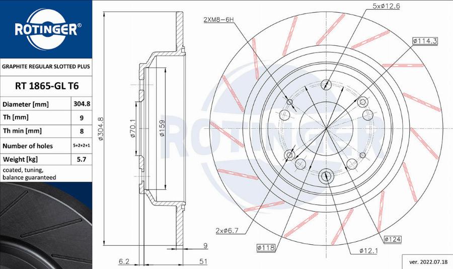 Rotinger RT 1865-GL T6 - Тормозной диск autospares.lv