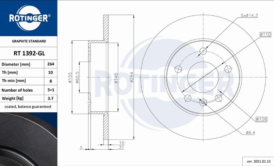 Rotinger RT 1392-GL - Тормозной диск autospares.lv