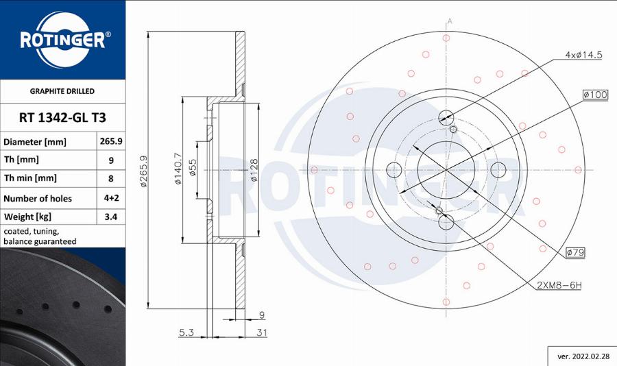 Rotinger RT 1342-GL T3 - Тормозной диск autospares.lv