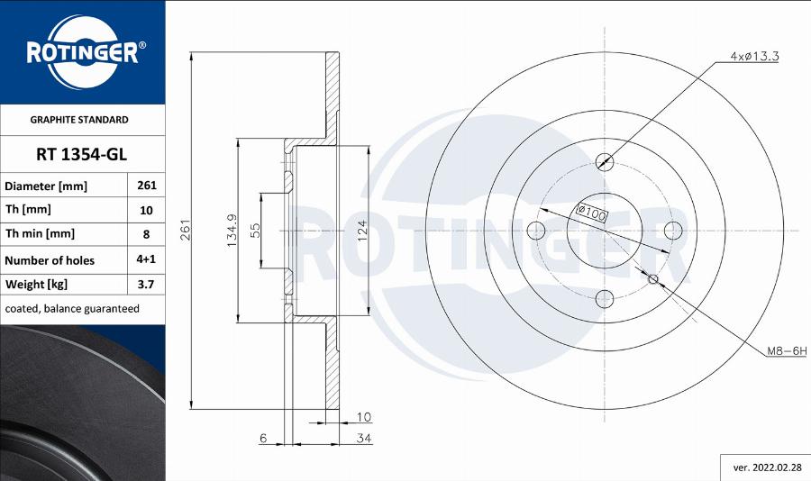 Rotinger RT 1354-GL - Тормозной диск autospares.lv