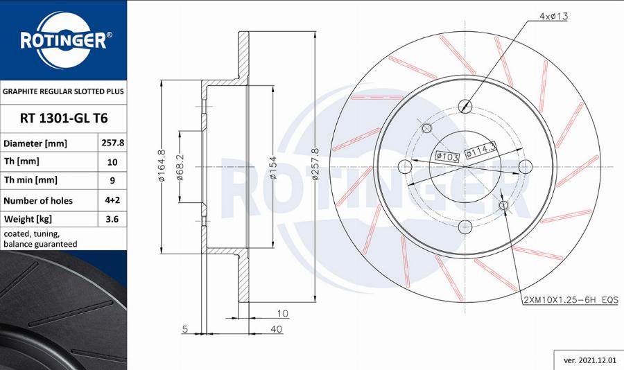 Rotinger RT 1301-GL T6 - Тормозной диск autospares.lv