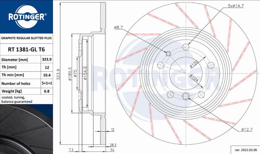 Rotinger RT 1381-GL T6 - Тормозной диск autospares.lv