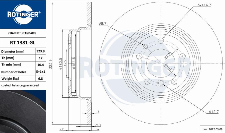 Rotinger RT 1381-GL - Тормозной диск autospares.lv