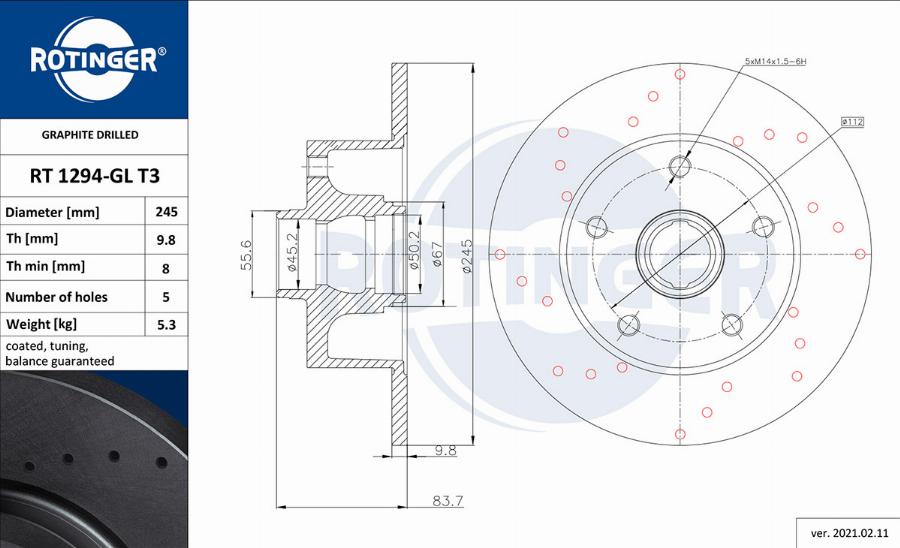 Rotinger RT 1294-GL T3 - Тормозной диск autospares.lv