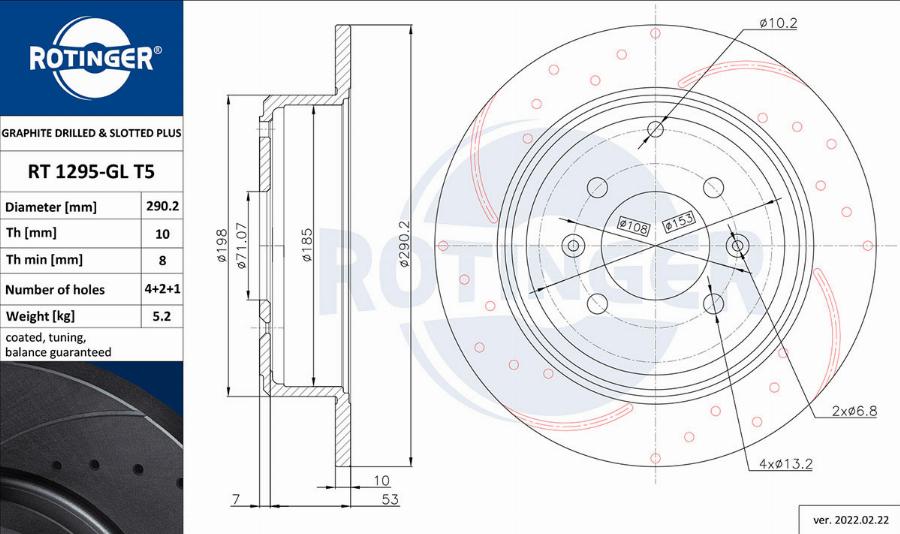 Rotinger RT 1295-GL T5 - Тормозной диск autospares.lv