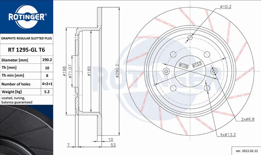 Rotinger RT 1295-GL T6 - Тормозной диск autospares.lv