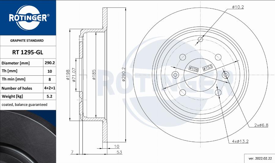 Rotinger RT 1295-GL - Тормозной диск autospares.lv