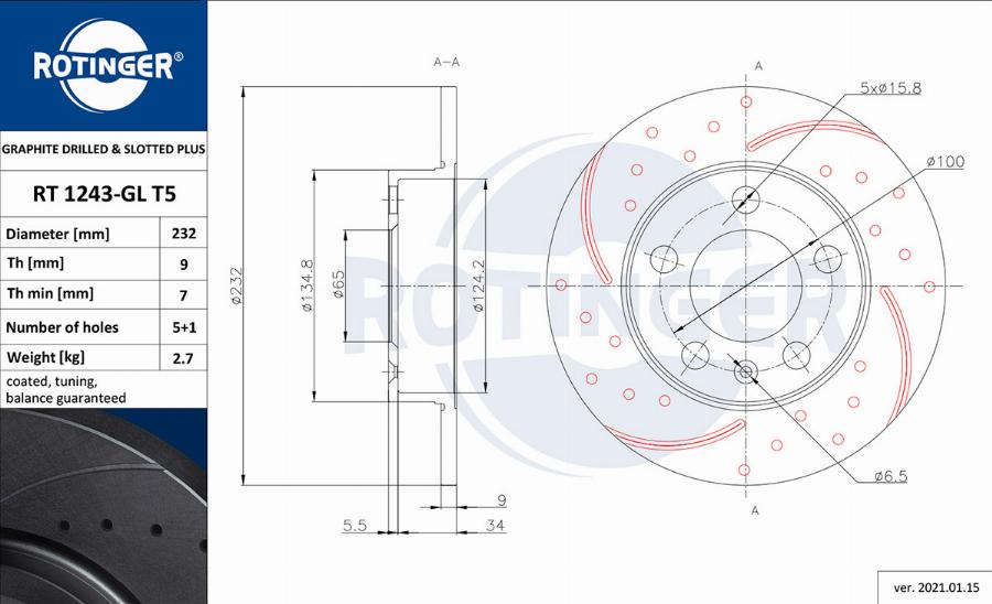 Rotinger RT 1243-GL T5 - Тормозной диск autospares.lv