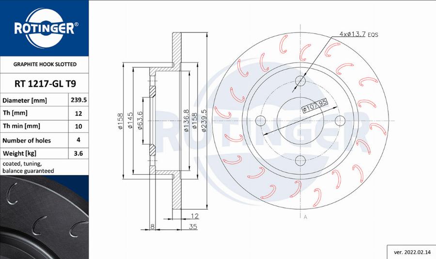 Rotinger RT 1217-GL T9 - Тормозной диск autospares.lv