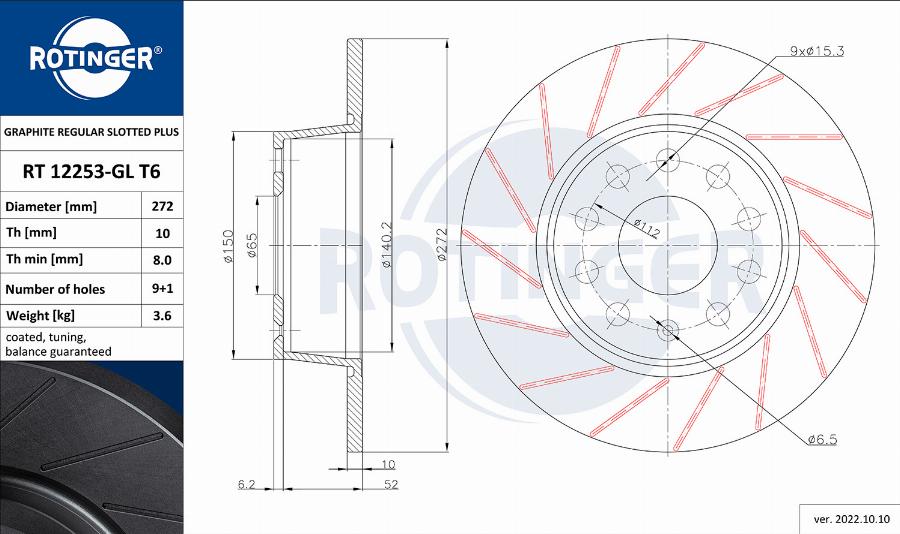 Rotinger RT 12253-GL T6 - Тормозной диск autospares.lv