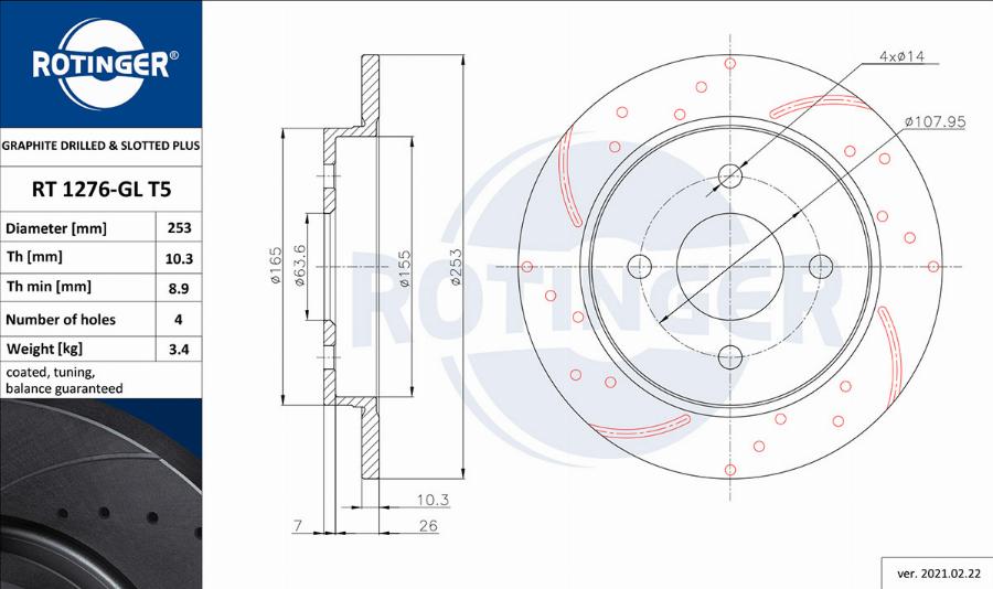 Rotinger RT 1276-GL T5 - Тормозной диск autospares.lv