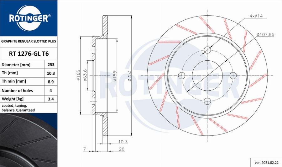 Rotinger RT 1276-GL T6 - Тормозной диск autospares.lv