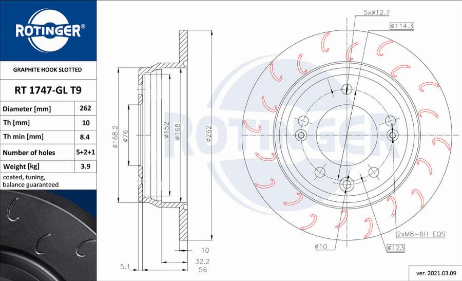 Rotinger RT 1747-GL T9 - Тормозной диск autospares.lv