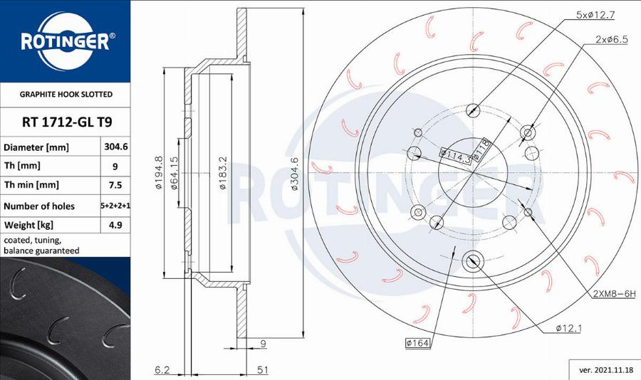 Rotinger RT 1712-GL T9 - Тормозной диск autospares.lv