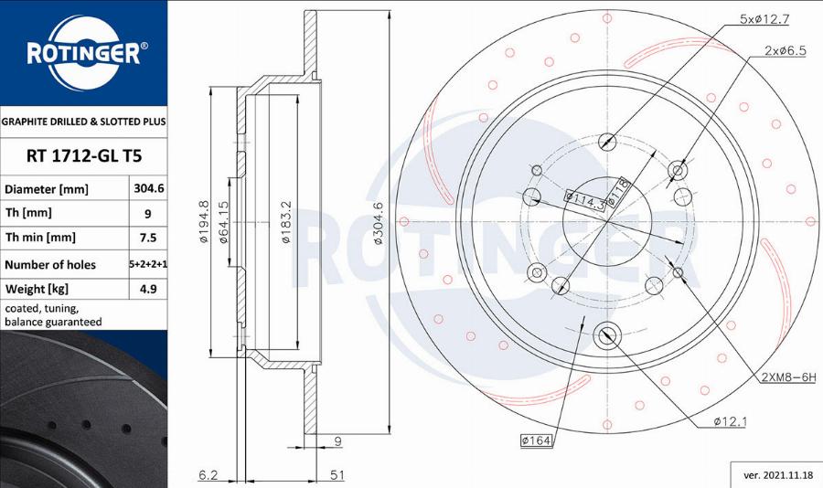 Rotinger RT 1712-GL T5 - Тормозной диск autospares.lv