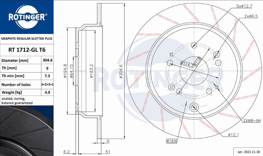 Rotinger RT 1712-GL T6 - Тормозной диск autospares.lv