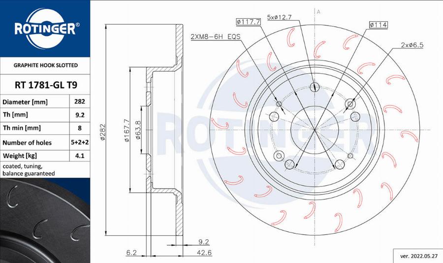 Rotinger RT 1781-GL T9 - Тормозной диск autospares.lv