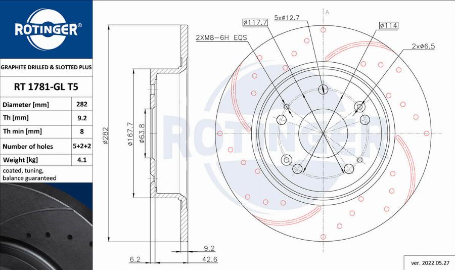 Rotinger RT 1781-GL T5 - Тормозной диск autospares.lv