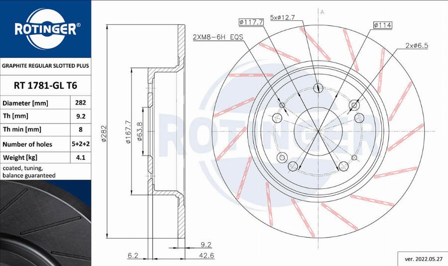 Rotinger RT 1781-GL T6 - Тормозной диск autospares.lv