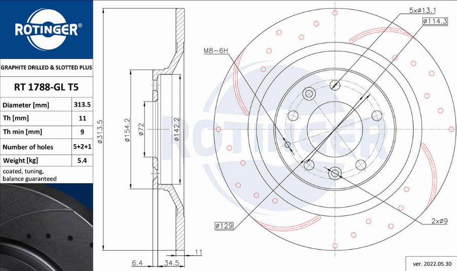 Rotinger RT 1788-GL T5 - Тормозной диск autospares.lv