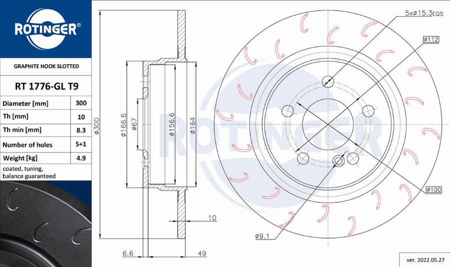 Rotinger RT 1776-GL T9 - Тормозной диск autospares.lv