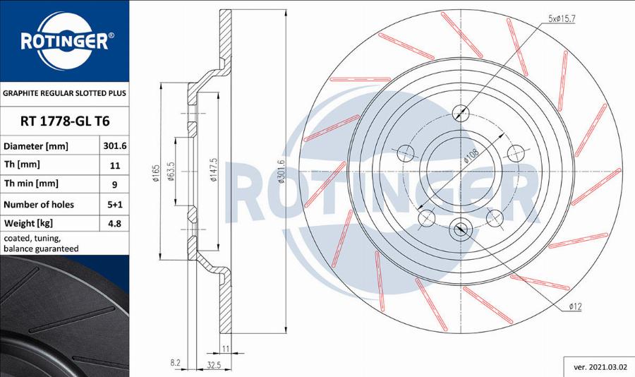 Rotinger RT 1778-GL T6 - Тормозной диск autospares.lv