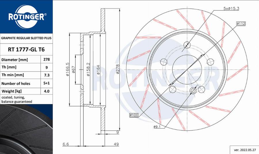 Rotinger RT 1777-GL T6 - Тормозной диск autospares.lv