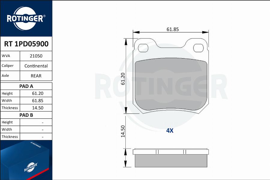 Rotinger RT 1PD05900 - Тормозные колодки, дисковые, комплект autospares.lv