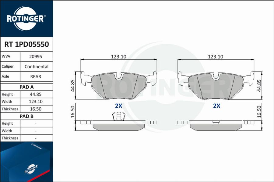 Rotinger RT 1PD05550 - Тормозные колодки, дисковые, комплект autospares.lv