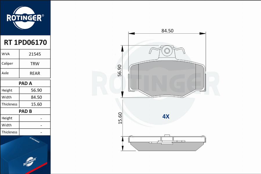 Rotinger RT 1PD06170 - Тормозные колодки, дисковые, комплект autospares.lv
